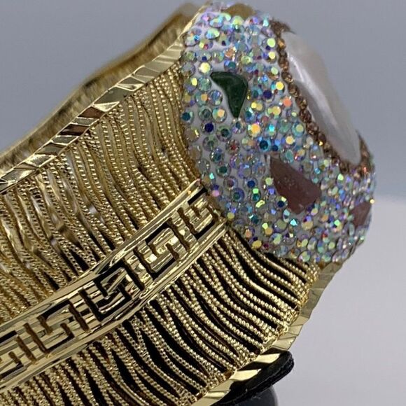 Bracelet, NWOT, wide cuff gold plated, real pearl, crystals, natural tourmaline - Picture 5 of 17